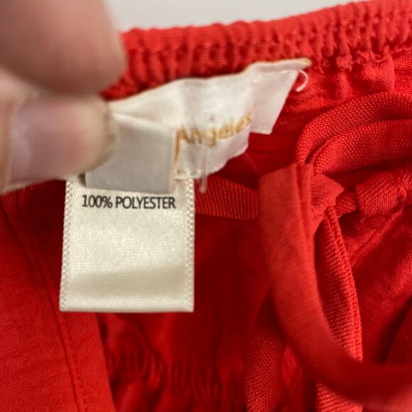 Monteau Top Red Milkmaid Babydoll Smocked Flirty Cropped Festival Feminine - Picture 3 of 7